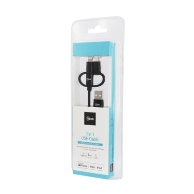CABLE USB CARGADOR 3 EN 1 MICRO USB V7, TIPO C, IPHONE2