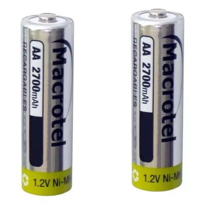 PILA AA RECARGABLE 2700 MAH 1.2V 800 CICLOS DE RECARGA PACK 2 UNIDADES MACROTEL1
