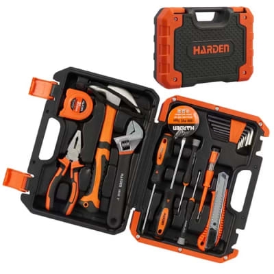 SET DE HERRAMIENTAS 18 PCS MARTILLO, ALICATE , CARTONERO, NEON, DESTORNILLADOR HARDEN1