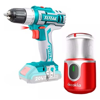 TALADRO ATORNILLADOR 20V INALAMBRICO 10MM 2 BATERIAS 1 CARGADOR Y MOLINO CAFE1