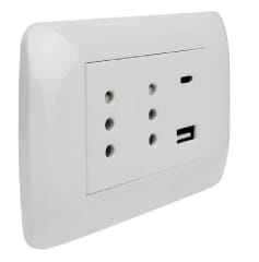 ENCHUFE DOBLE 10A + 1 USB + TIPOC BLANCO