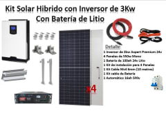KIT SOLAR HIBRIDO CON INVERSOR 3KW CON BATERIA LITIO