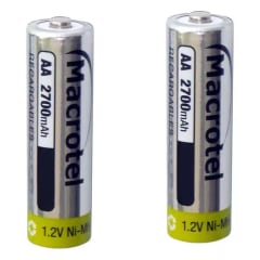 PILA AA RECARGABLE 2700 MAH 1.2V 800 CICLOS DE RECARGA PACK 2 UNIDADES MACROTEL