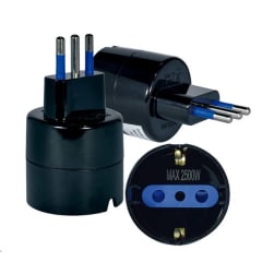 ENCHUFE MACHO ADAPTADOR SCHUCKO CON PROTECTOR A 2500W NEGRO