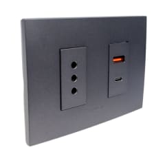 ENCHUFE SENCILLO 10A + TOMA DOBLE USB Y C GRAFITO