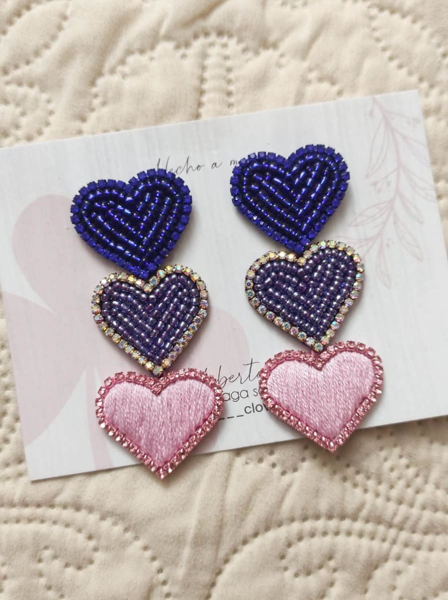 Aros Corazón triple azul y rosado | Creadoras SPA