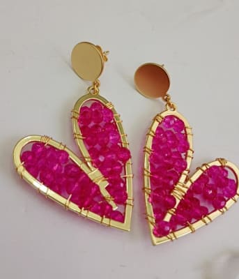 Aros Maxi Corazón fucsia1