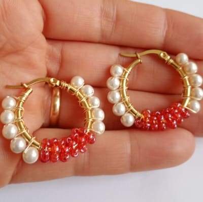 Argolla acero inoxidable perla y rojo1