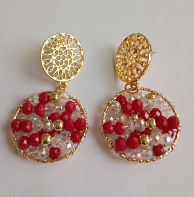 Aros Esfera Piedras rojo1