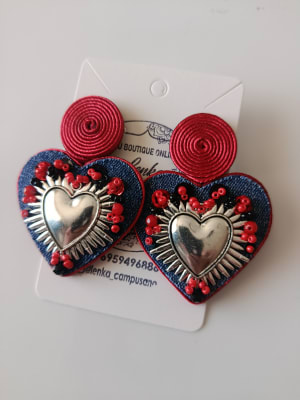 Aros Tela de Jeans reciclados rojo1