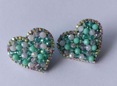 Aros Corazón Topitos turquesa y gris1