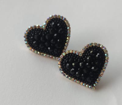 Aros Corazón Topitos negro y plateado1