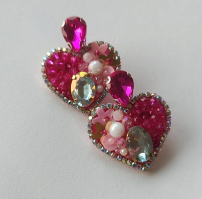 Aros Topito Corazón Gema rosado y fucsia1