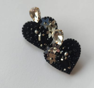 Aros Topito Corazón Gema negro con plata1