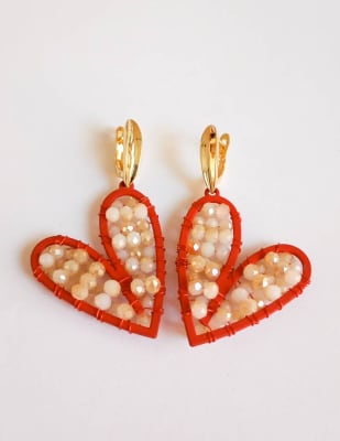 Aros Maxi Corazón rojo y beige1