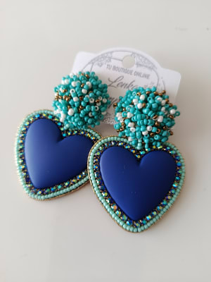 Aros Corazón mostacilla azul1