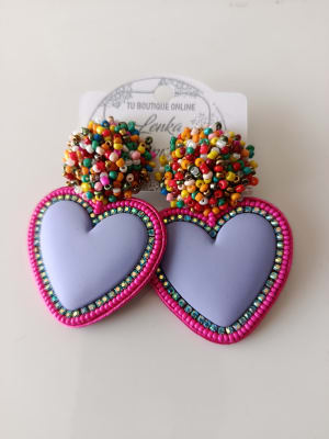 Aros Corazón mostacilla lila1