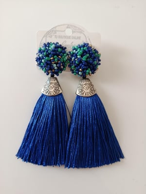 Aros Mostacilla y borlas azul1