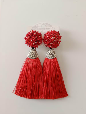 Aros Mostacilla y borlas rojo1