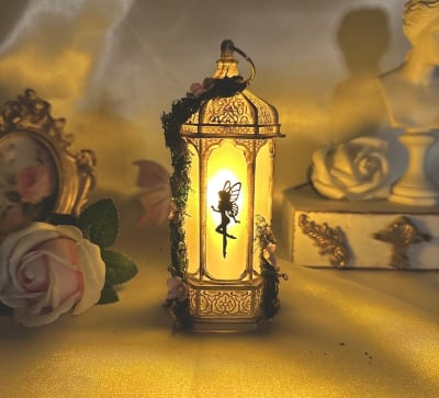 Farol vintage decorado blanco y dorado1