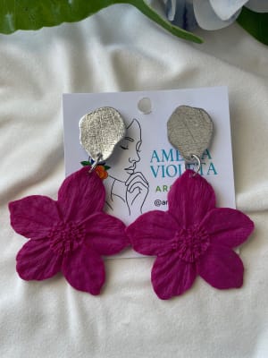 Aros Flor simple fucsia colgante plateado1