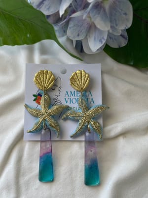 Aros Estrella de mar con gota larga de resina1