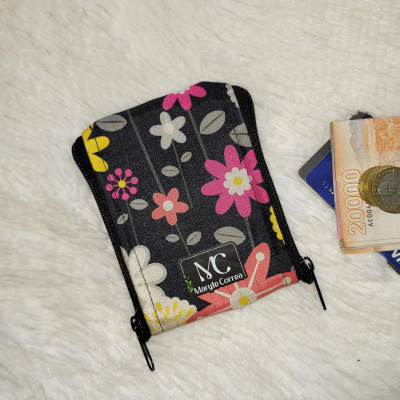Monedero doble - Negro y flores1