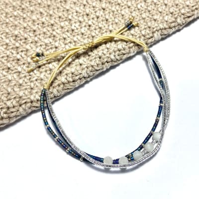 Pulsera triple mix piedra blanca plateado1