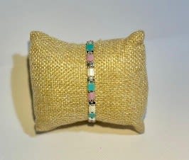 Pulsera TILA tejida turquesa, rosado y rocallas1