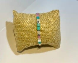 Pulsera TILA tejida lila y turquesa1