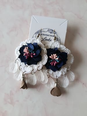Aros crochet, flor azul1