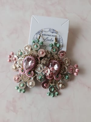 Aros pasamanería, soutache mostacilla dorada1