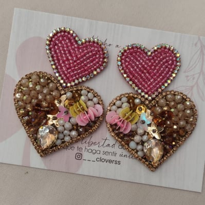 Aros Maxi Corazón doble rosado nude1