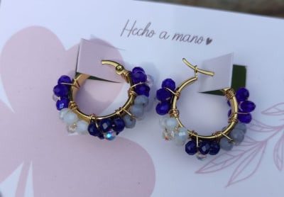 Aros Argollitas pequeñas flor azul1