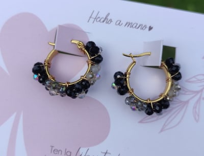 Aros Argollitas pequeñas flor negra1