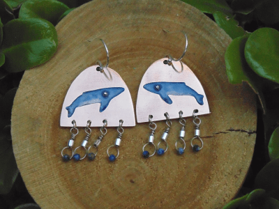 Aros Ballenas azules esmalte y piedras1