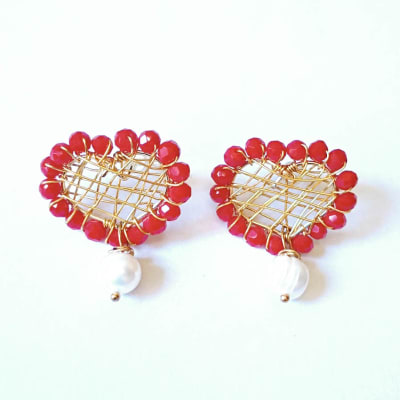 Aros Corazón rojo perla1