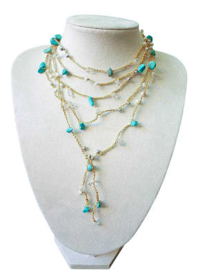 Collar tejido dorado turquesa1