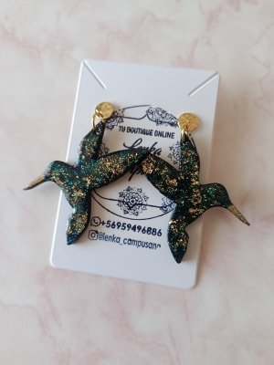 Aros colibrí, dorados con negro1