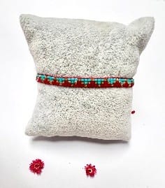 Pulsera triple Roja/turquesa telar1