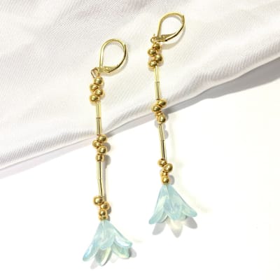 Aros largos Flor celeste y dorado S1
