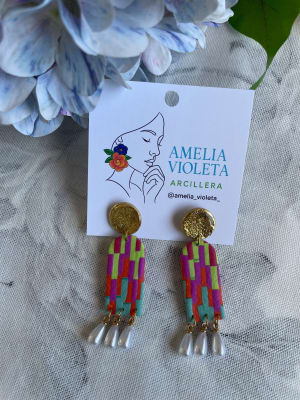 Aros multicolor con perlas colgante1