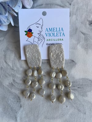 Papel mural con fleco de perlas arcilla1