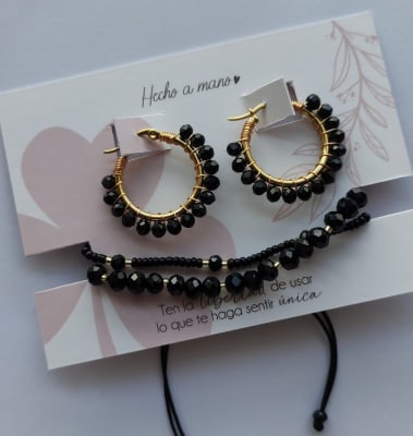 Pack Argollas y pulsera negra1