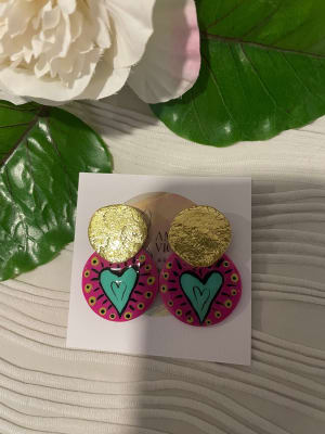 Círculo corazón pintado colgante dorado1