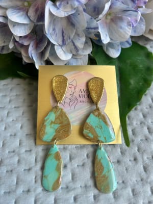 Aros turquesa y dorado 3 piezas1