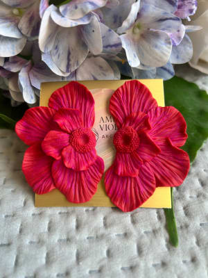 Aros Maxi media flor fucsia rojo1