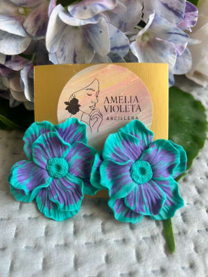 Aros maxi flor turquesa violeta1
