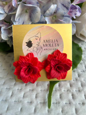 Aros flor mediana rojo1