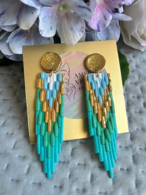 Aros étnicos turquesa dorado1